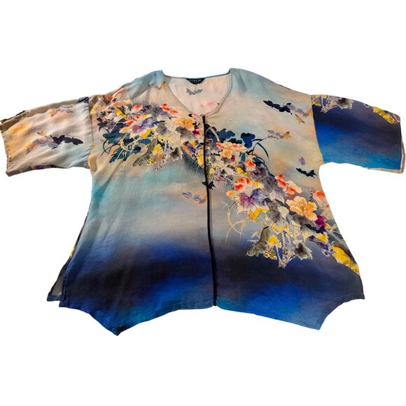 Citron  Womens XXL Silk Floral Watercolor Tunic Asymmetrical Fairy Wearable Art - Picture 1 of 11